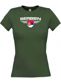 Lady T-Shirt Serbien, Wappen, Land, Länder, gruen, L