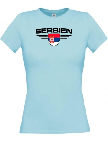 Lady T-Shirt Serbien, Wappen, Land, Länder, hellblau, L