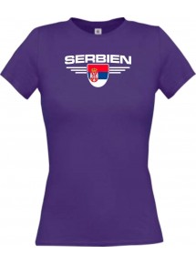 Lady T-Shirt Serbien, Wappen, Land, Länder, lila, L