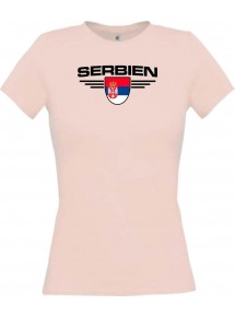 Lady T-Shirt Serbien, Wappen, Land, Länder, rosa, L
