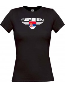 Lady T-Shirt Serbien, Wappen, Land, Länder, schwarz, L