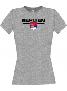 Lady T-Shirt Serbien, Wappen, Land, Länder, sportsgrey, L