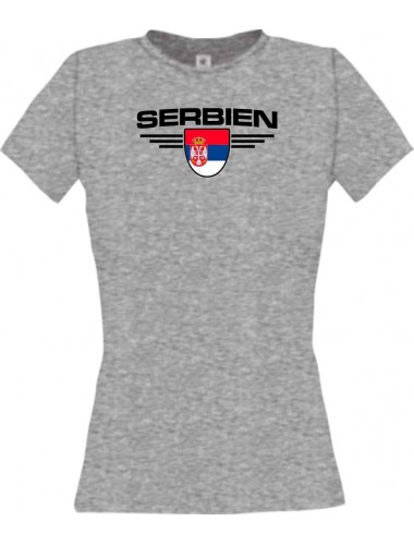 Lady T-Shirt Serbien, Wappen, Land, Länder, sportsgrey, L
