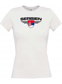Lady T-Shirt Serbien, Wappen, Land, Länder, weiss, L