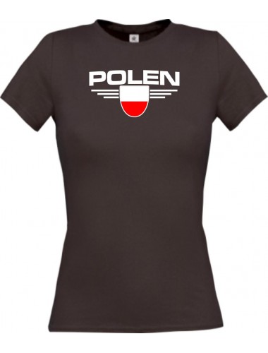 Lady T-Shirt Polen, Wappen, Land, Länder, braun, L