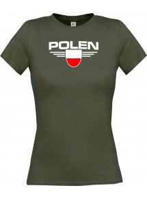 Lady T-Shirt Polen, Wappen, Land, Länder, grau, L
