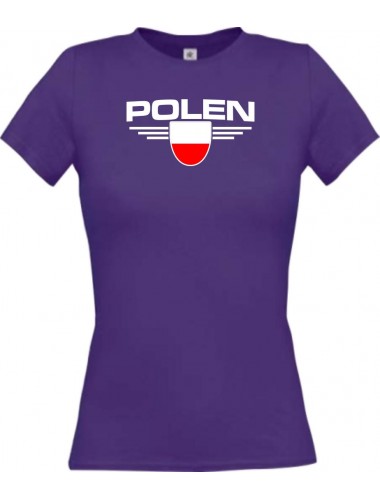 Lady T-Shirt Polen, Wappen, Land, Länder, lila, L