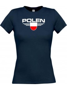 Lady T-Shirt Polen, Wappen, Land, Länder, navy, L