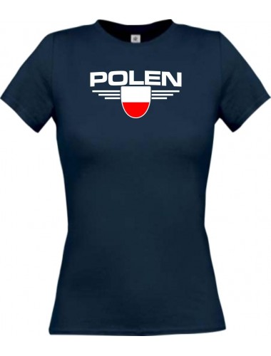 Lady T-Shirt Polen, Wappen, Land, Länder, navy, L