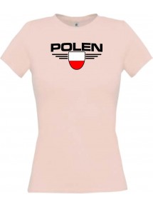 Lady T-Shirt Polen, Wappen, Land, Länder, rosa, L