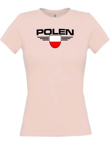 Lady T-Shirt Polen, Wappen, Land, Länder, rosa, L