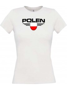Lady T-Shirt Polen, Wappen, Land, Länder, weiss, L