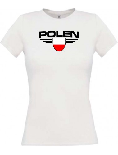 Lady T-Shirt Polen, Wappen, Land, Länder, weiss, L