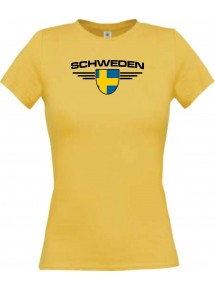Lady T-Shirt Schweden, Wappen, Land, Länder, gelb, L