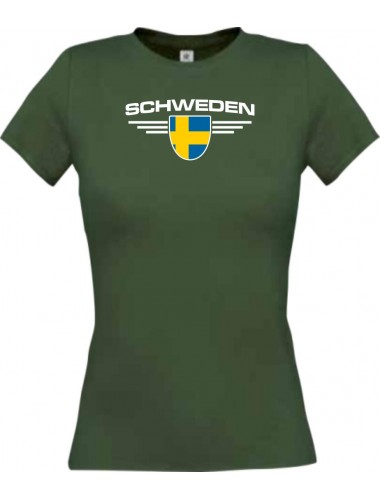 Lady T-Shirt Schweden, Wappen, Land, Länder, gruen, L