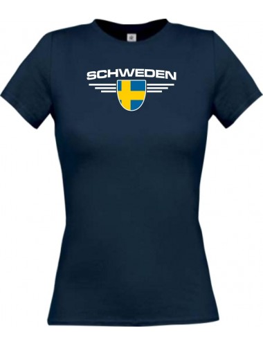 Lady T-Shirt Schweden, Wappen, Land, Länder, navy, L