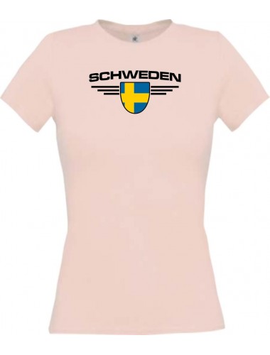 Lady T-Shirt Schweden, Wappen, Land, Länder, rosa, L