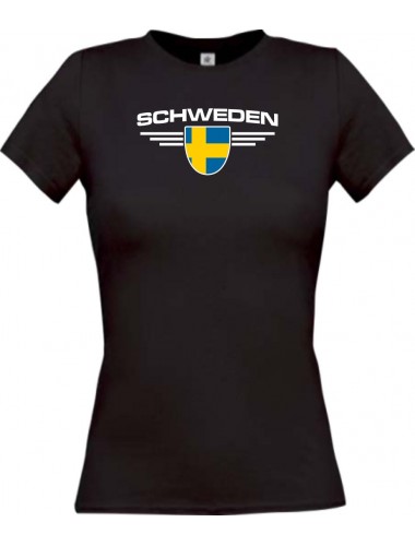 Lady T-Shirt Schweden, Wappen, Land, Länder, schwarz, L