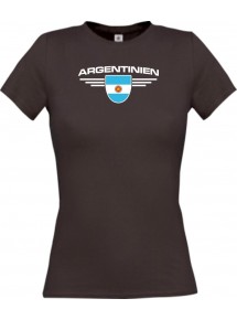 Lady T-Shirt Argentinien, Wappen, Land, Länder, braun, L