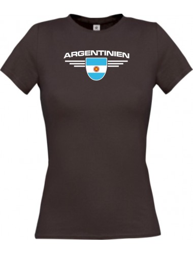 Lady T-Shirt Argentinien, Wappen, Land, Länder, braun, L