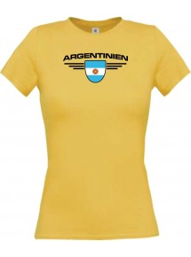 Lady T-Shirt Argentinien, Wappen, Land, Länder, gelb, L
