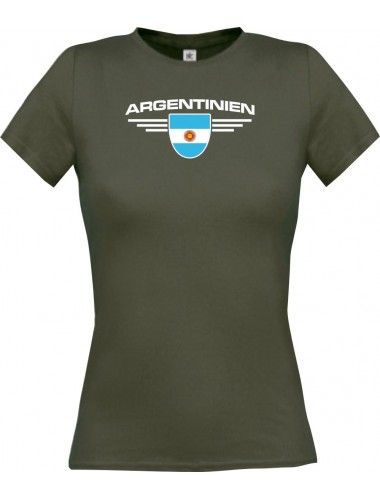 Lady T-Shirt Argentinien, Wappen, Land, Länder, grau, L