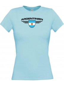 Lady T-Shirt Argentinien, Wappen, Land, Länder, hellblau, L