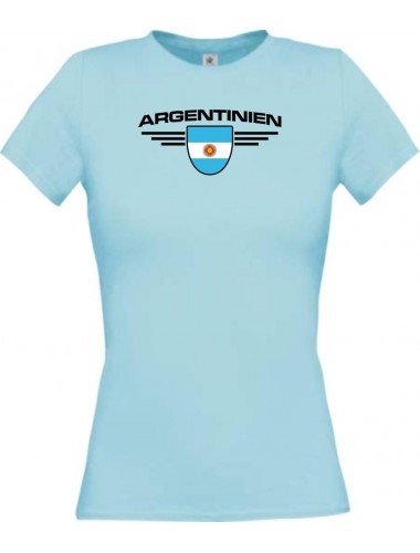 Lady T-Shirt Argentinien, Wappen, Land, Länder, hellblau, L