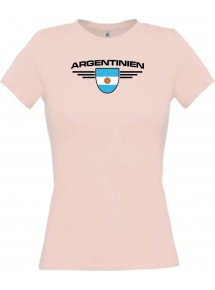 Lady T-Shirt Argentinien, Wappen, Land, Länder, rosa, L