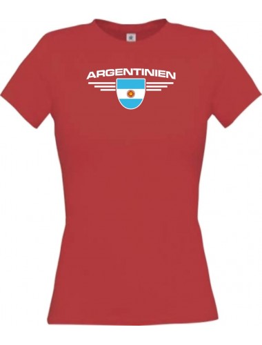 Lady T-Shirt Argentinien, Wappen, Land, Länder, rot, L