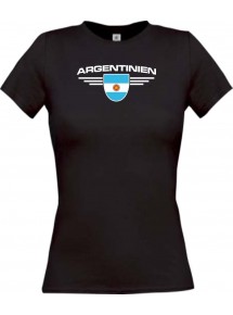 Lady T-Shirt Argentinien, Wappen, Land, Länder, schwarz, L