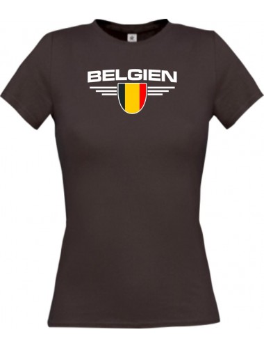 Lady T-Shirt Belgien, Wappen, Land, Länder, braun, L