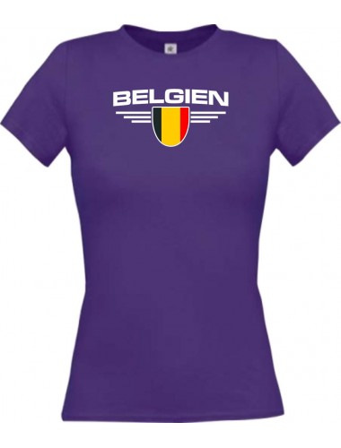 Lady T-Shirt Belgien, Wappen, Land, Länder, lila, L