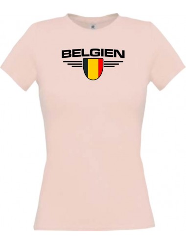 Lady T-Shirt Belgien, Wappen, Land, Länder, rosa, L