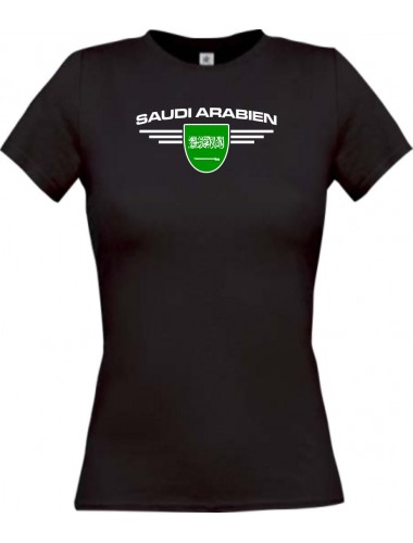 Lady T-Shirt Saudi Arabien, Wappen, Land, Länder, schwarz, L