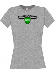 Lady T-Shirt Saudi Arabien, Wappen, Land, Länder, sportsgrey, L