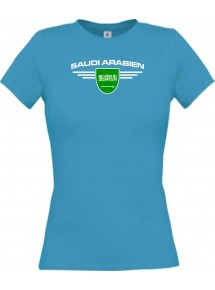 Lady T-Shirt Saudi Arabien, Wappen, Land, Länder, türkis, L