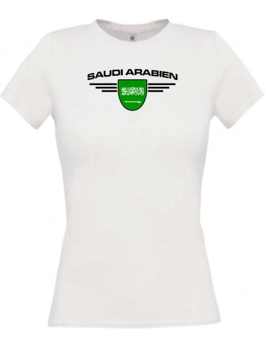 Lady T-Shirt Saudi Arabien, Wappen, Land, Länder, weiss, L