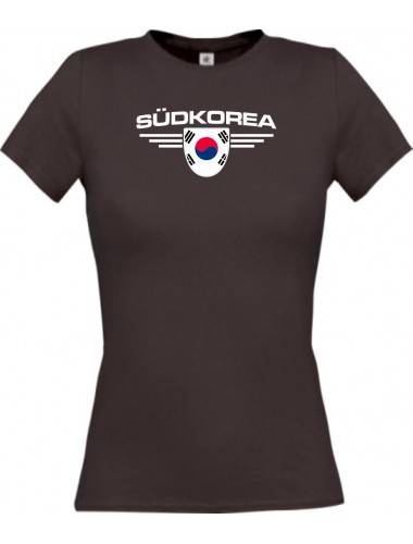 Lady T-Shirt Südkorea, Wappen, Land, Länder, braun, L