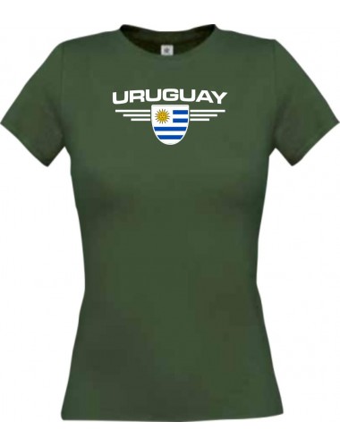 Lady T-Shirt Uruguay, Wappen mit Wunschnamen und Wunschnummer Land, Länder
