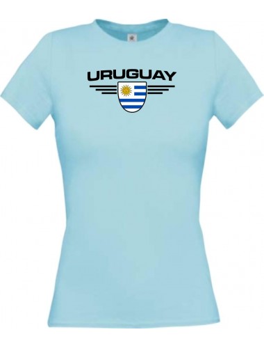 Lady T-Shirt Uruguay, Wappen mit Wunschnamen und Wunschnummer Land, Länder, hellblau, L