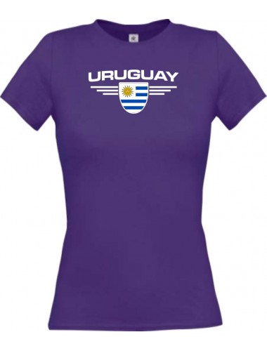 Lady T-Shirt Uruguay, Wappen mit Wunschnamen und Wunschnummer Land, Länder, lila, L