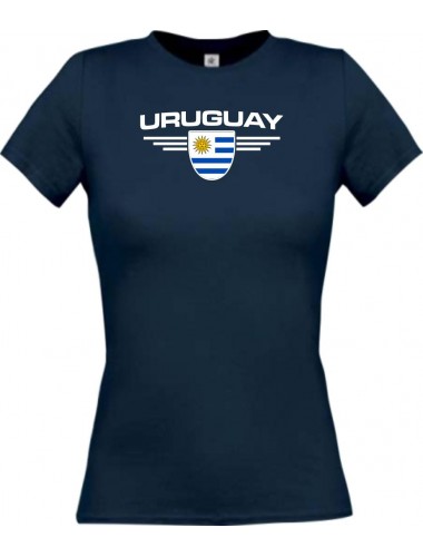 Lady T-Shirt Uruguay, Wappen mit Wunschnamen und Wunschnummer Land, Länder, navy, L