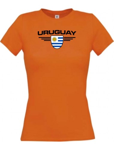 Lady T-Shirt Uruguay, Wappen mit Wunschnamen und Wunschnummer Land, Länder, orange, L