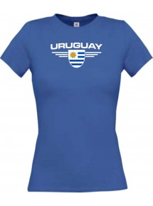 Lady T-Shirt Uruguay, Wappen mit Wunschnamen und Wunschnummer Land, Länder, royal, L
