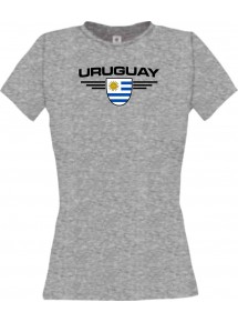 Lady T-Shirt Uruguay, Wappen mit Wunschnamen und Wunschnummer Land, Länder, sportsgrey, L