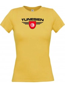 Lady T-Shirt Tunesien, Wappen mit Wunschnamen und Wunschnummer Land, Länder, gelb, L