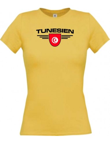 Lady T-Shirt Tunesien, Wappen mit Wunschnamen und Wunschnummer Land, Länder, gelb, L