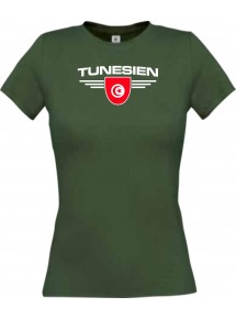 Lady T-Shirt Tunesien, Wappen mit Wunschnamen und Wunschnummer Land, Länder, gruen, L