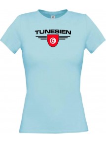 Lady T-Shirt Tunesien, Wappen mit Wunschnamen und Wunschnummer Land, Länder, hellblau, L